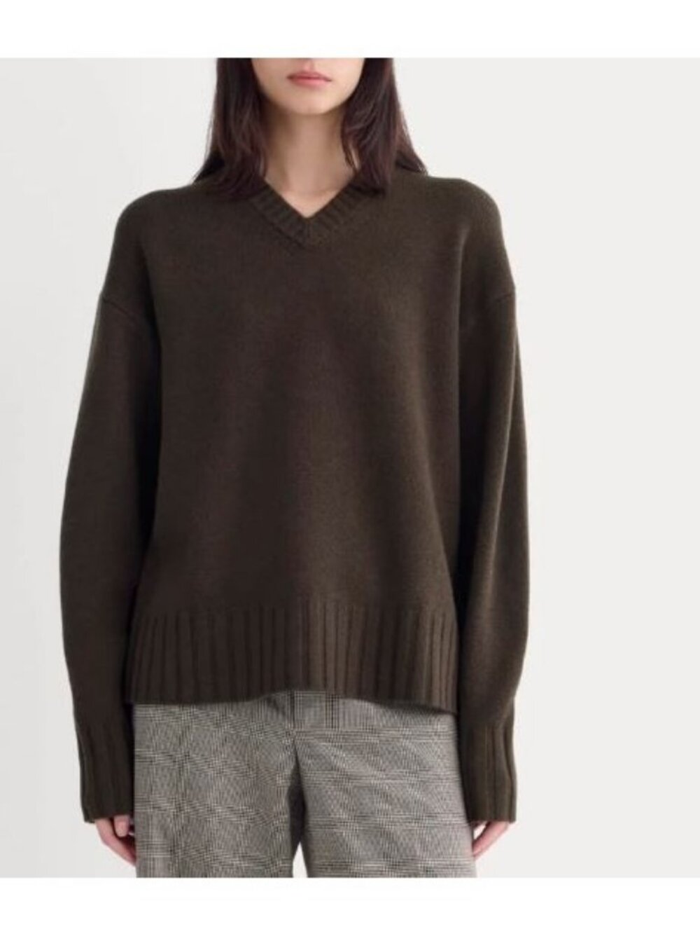 Everlane The V-Neck Sweater in Extrafine Luxe Merino Coffee Bean Brown Size XL